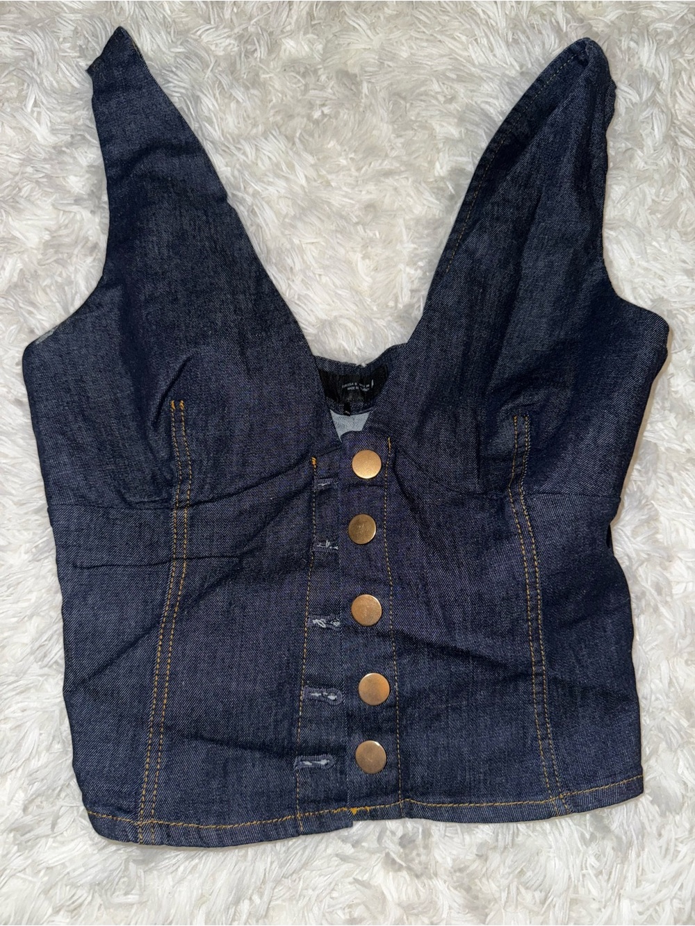 Zara Dark Blue Denim Button-Up Crop Top